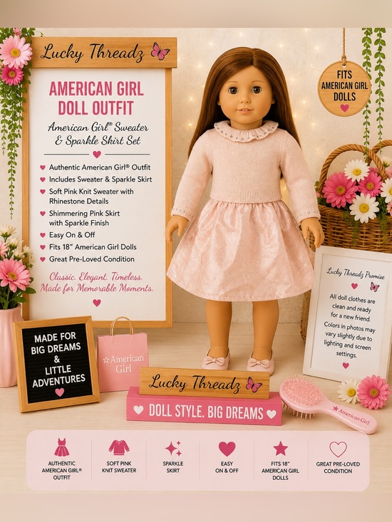 American Girl Other - American Girl Soft Pink Knit Sweater and Sparkle Pink Skirt Set